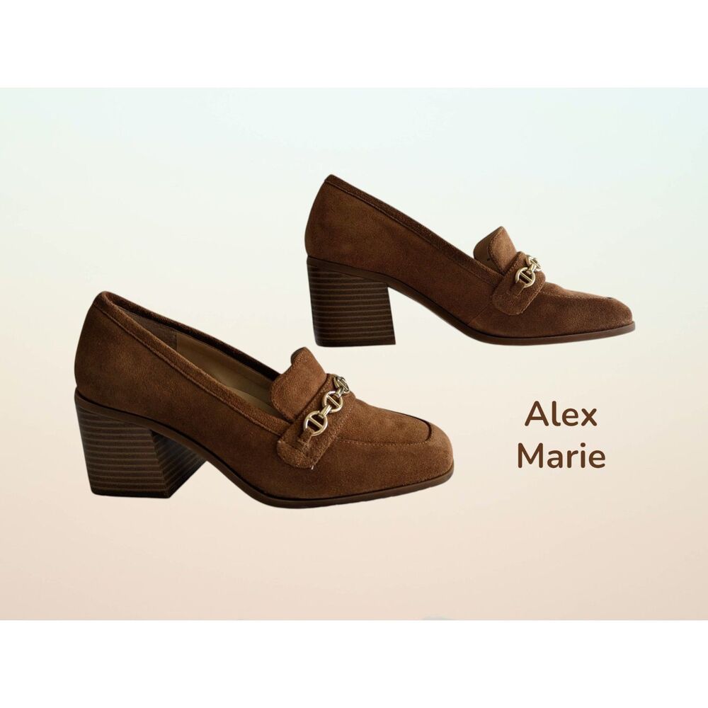 Alex Marie Farin loafer pump suede leather pilgrim heel shoes   Sz 8.5